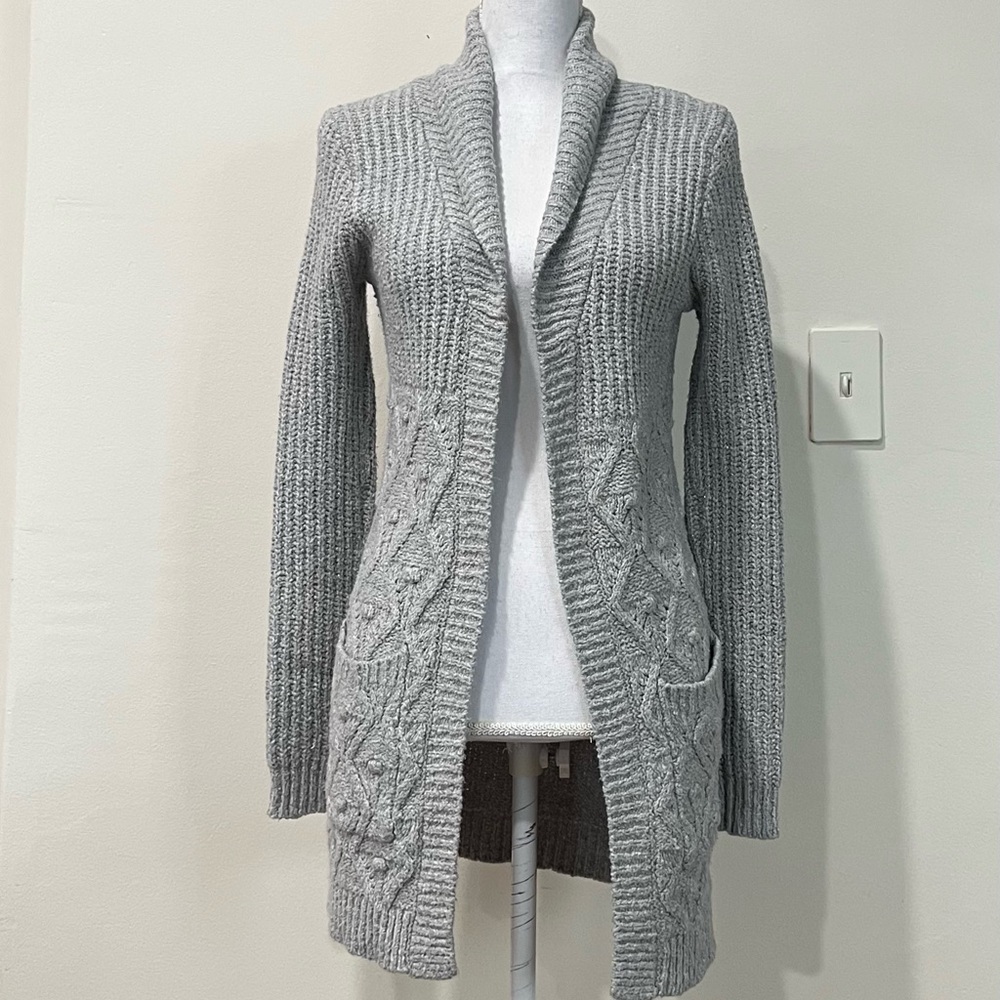 Cat & Jack Girls Gray Shawl Collar Cable Knit Cardigan Longline Sweater Chic